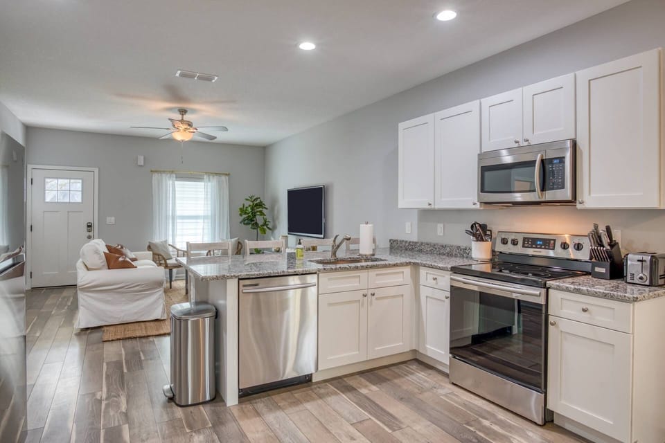 The kitchen has updated features, making cooking easy!