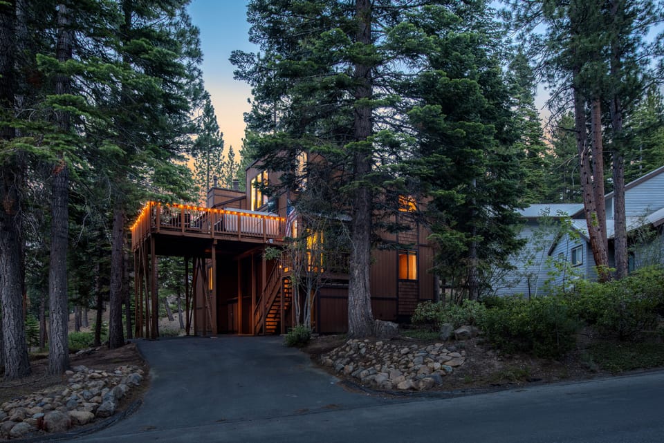 Nestled in the trees.