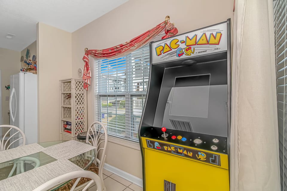 Pacman arcade and several board games are provided for your gaming fun!