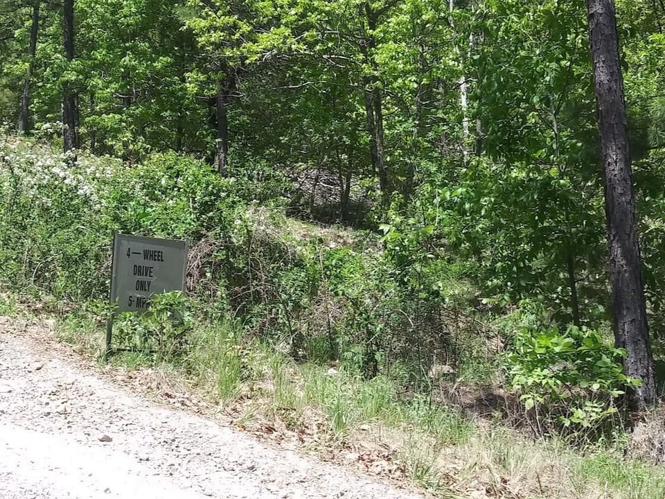 4 wheel drive only sign just past the cabin going up the mountain.