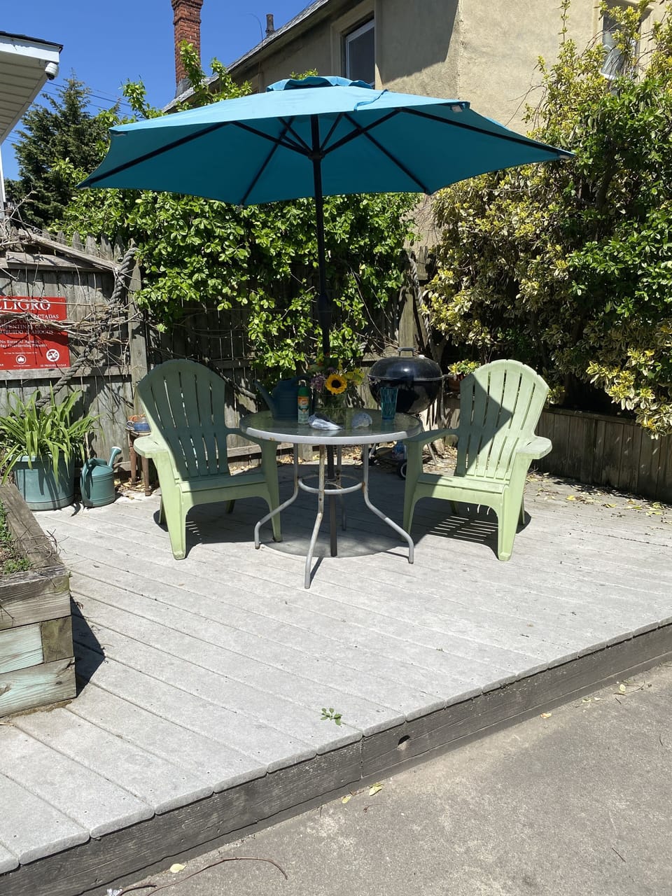 Backyard with chairs and grills 