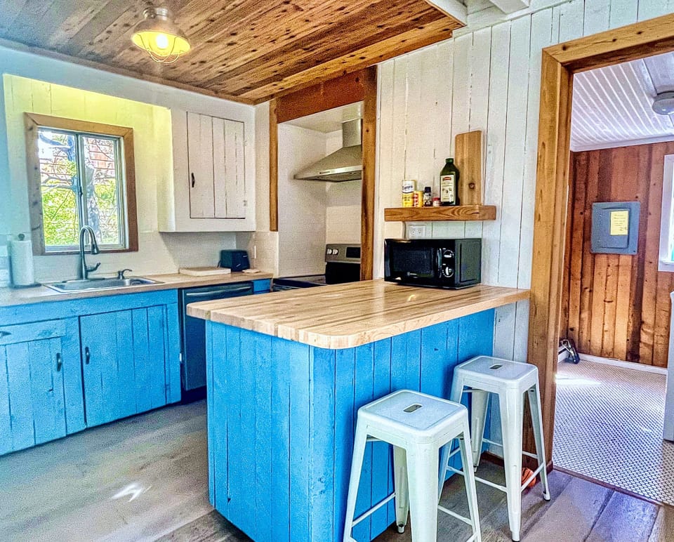 View of kitchen from dining area.
