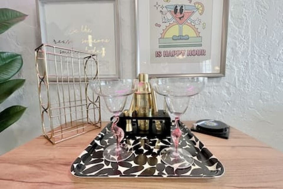 Trendy & Cool Bar Cart w/ Funky, Fun Glasses!