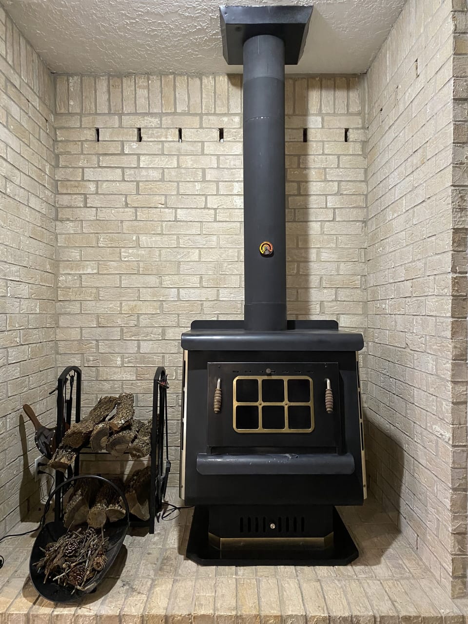Wood burning fireplace.