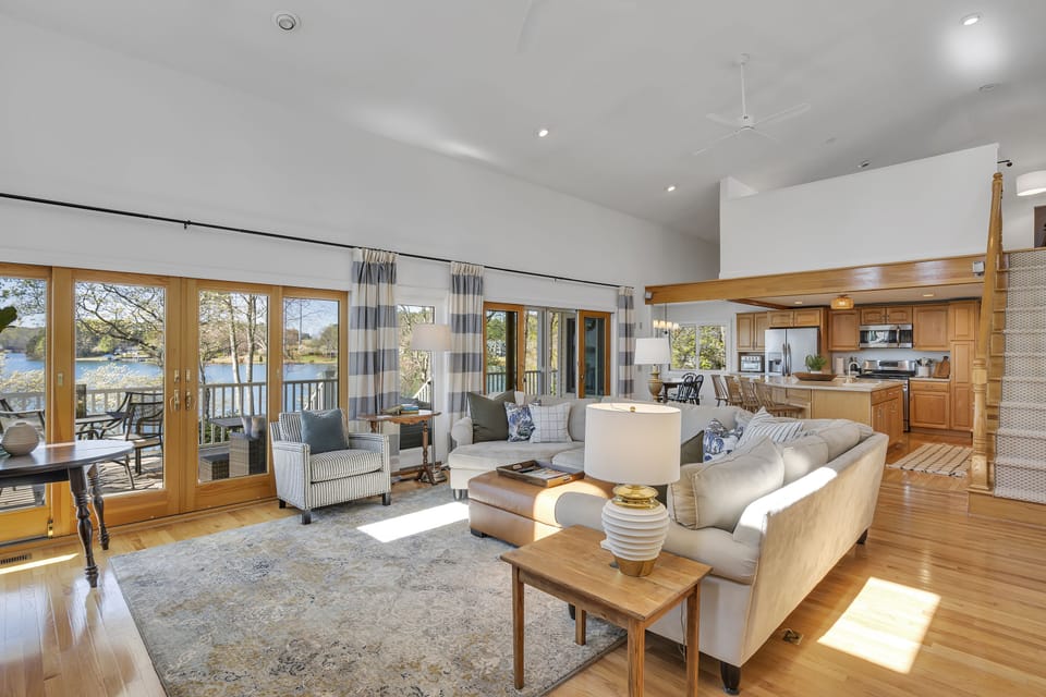 Open living room and kitchen with a view