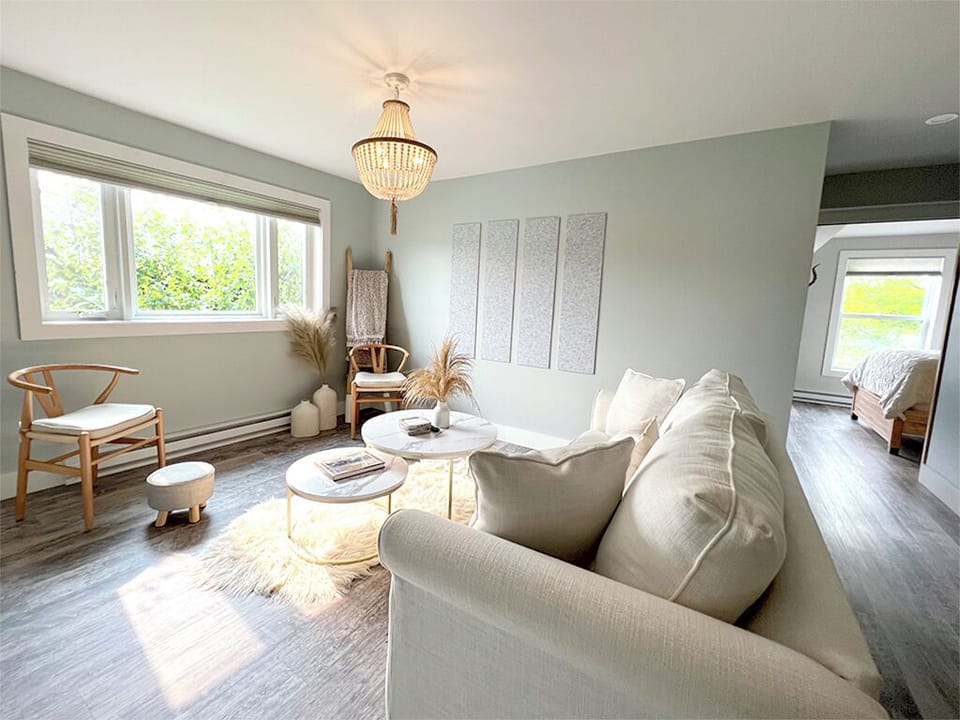 Gorgeous morning light. Airy layout. Queen pullout couch. Boho Chic Scandi decor