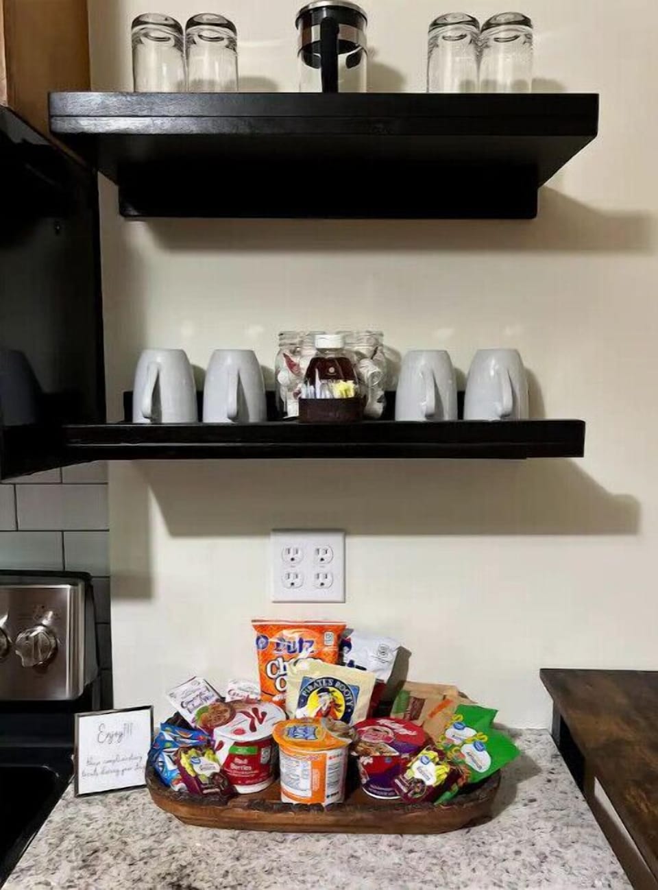 Our treat tray is filled with complimentary snacks for you to enjoy. 