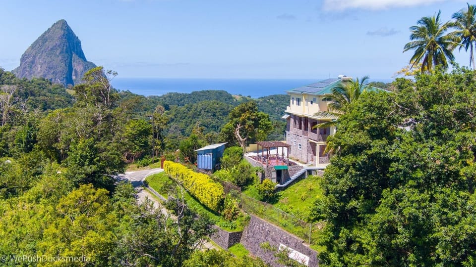 View of Belle Etoile villa captures the sea & Petit Piton standing tall sideways