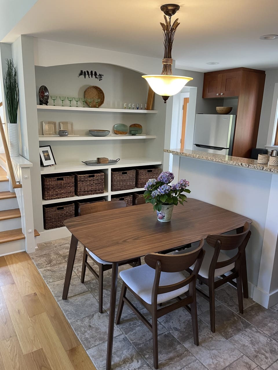 Dining area with ample storage. 