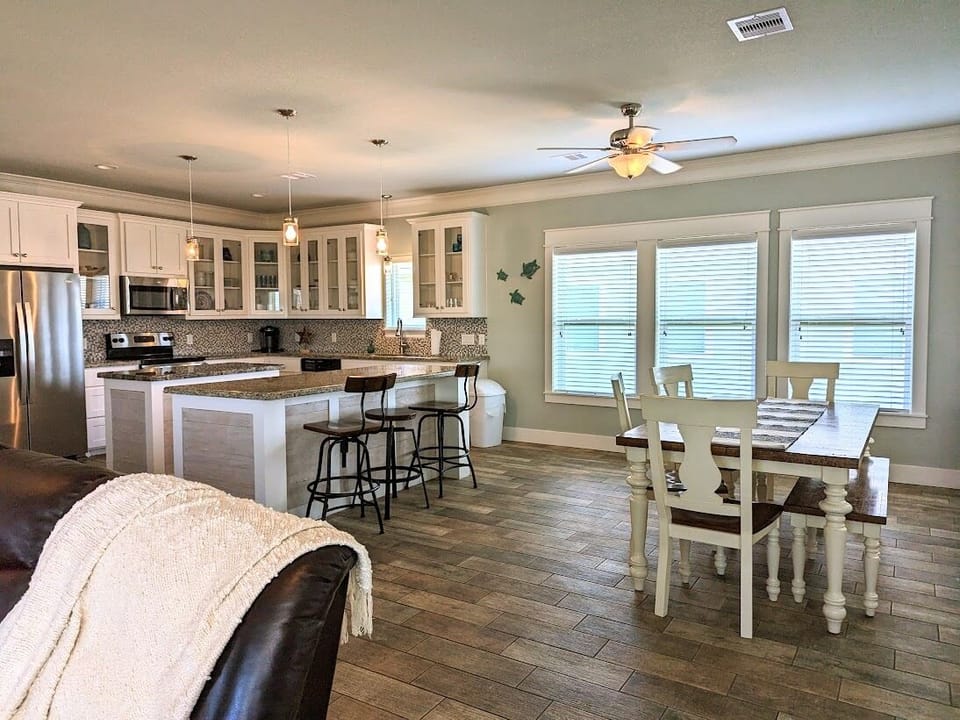 Open concept for kitchen, dining, and living space.