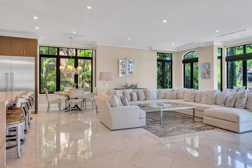 Family room features a smart TV and access to the heated pool.