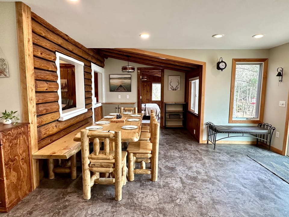 8 foot dining table comfortably seats everyone.