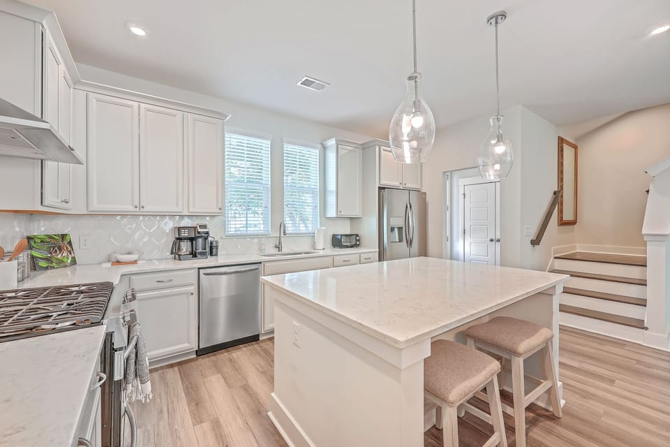 Large kitchen island great for kids and families to gather!  
