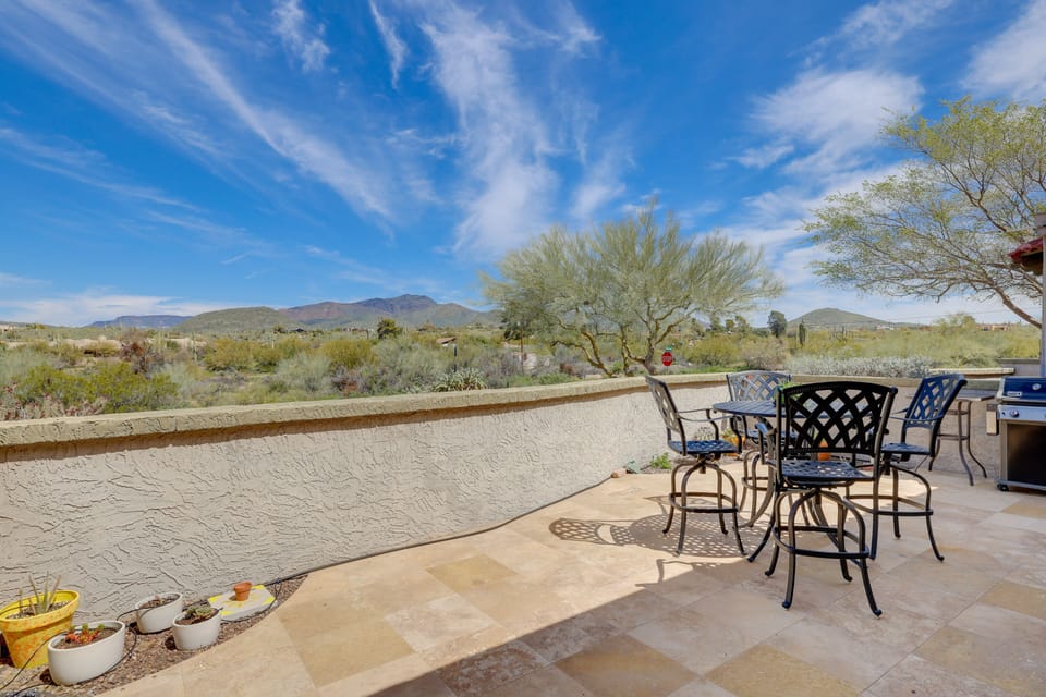 Private Patio | Gas Grill | Mountain Views