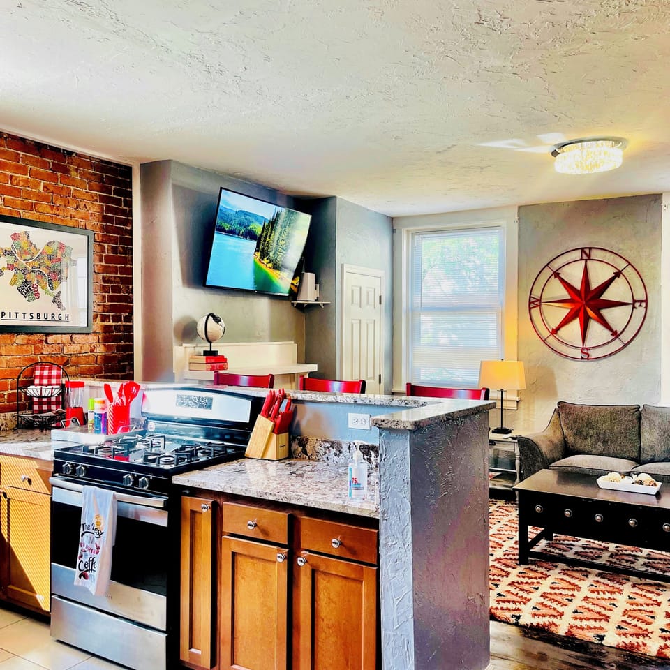 Fully stocked kitchen.