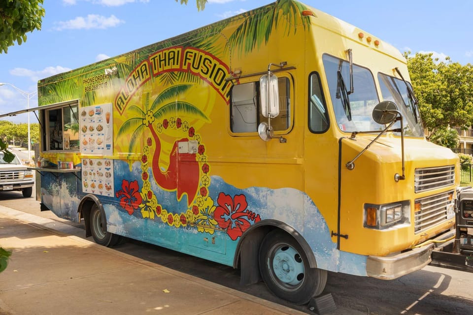 There are several food trucks right outside the property.