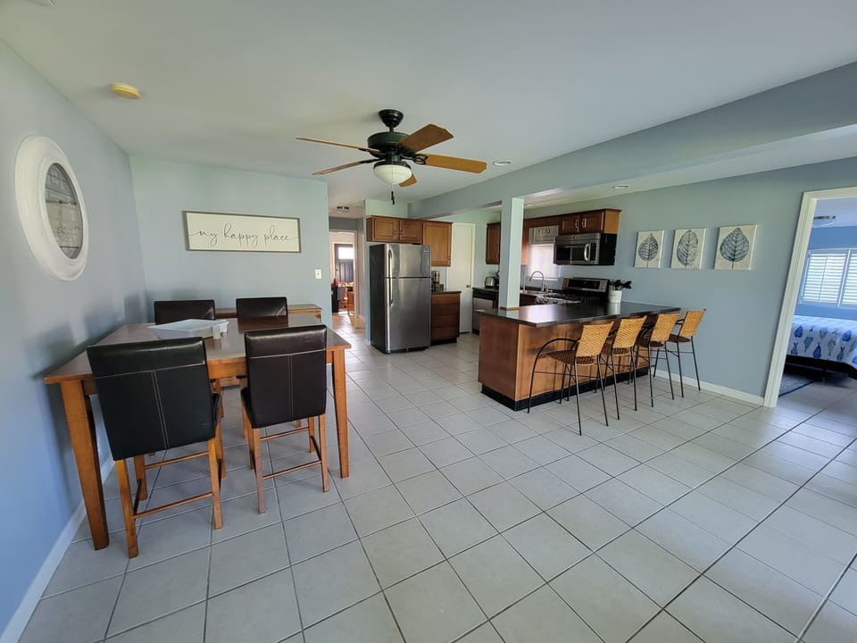 Open kitchen and dining area.