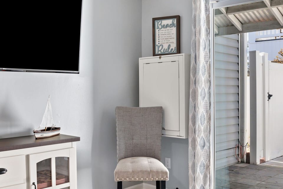 Desk easily folds away to open up living space when not in use