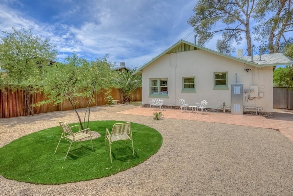 Spacious backyard with shaded dining area