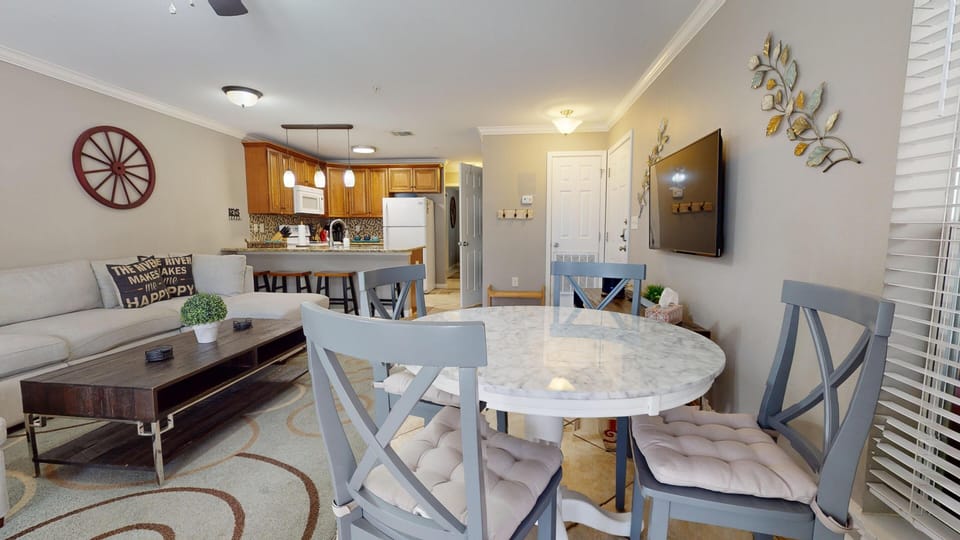 Dining area and living room