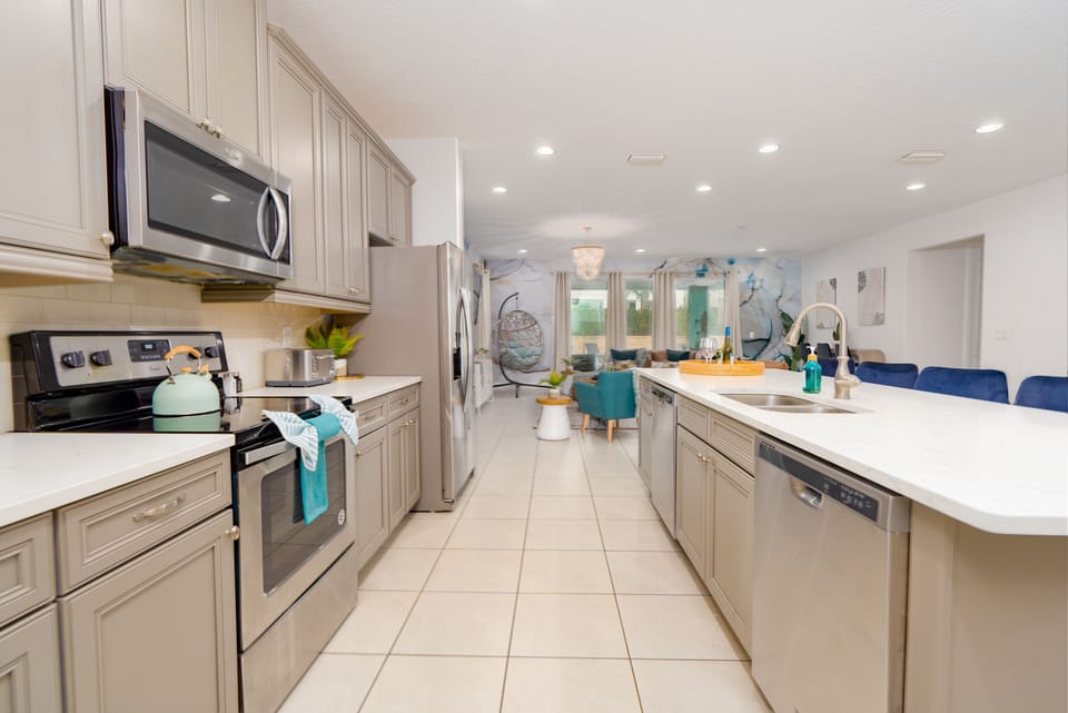 This gourmet kitchen is stocked with everything you need for a large group.