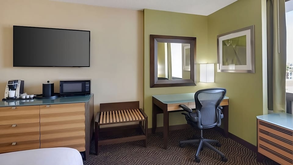 Work comfortably at the desk, then relax into plush bedding.