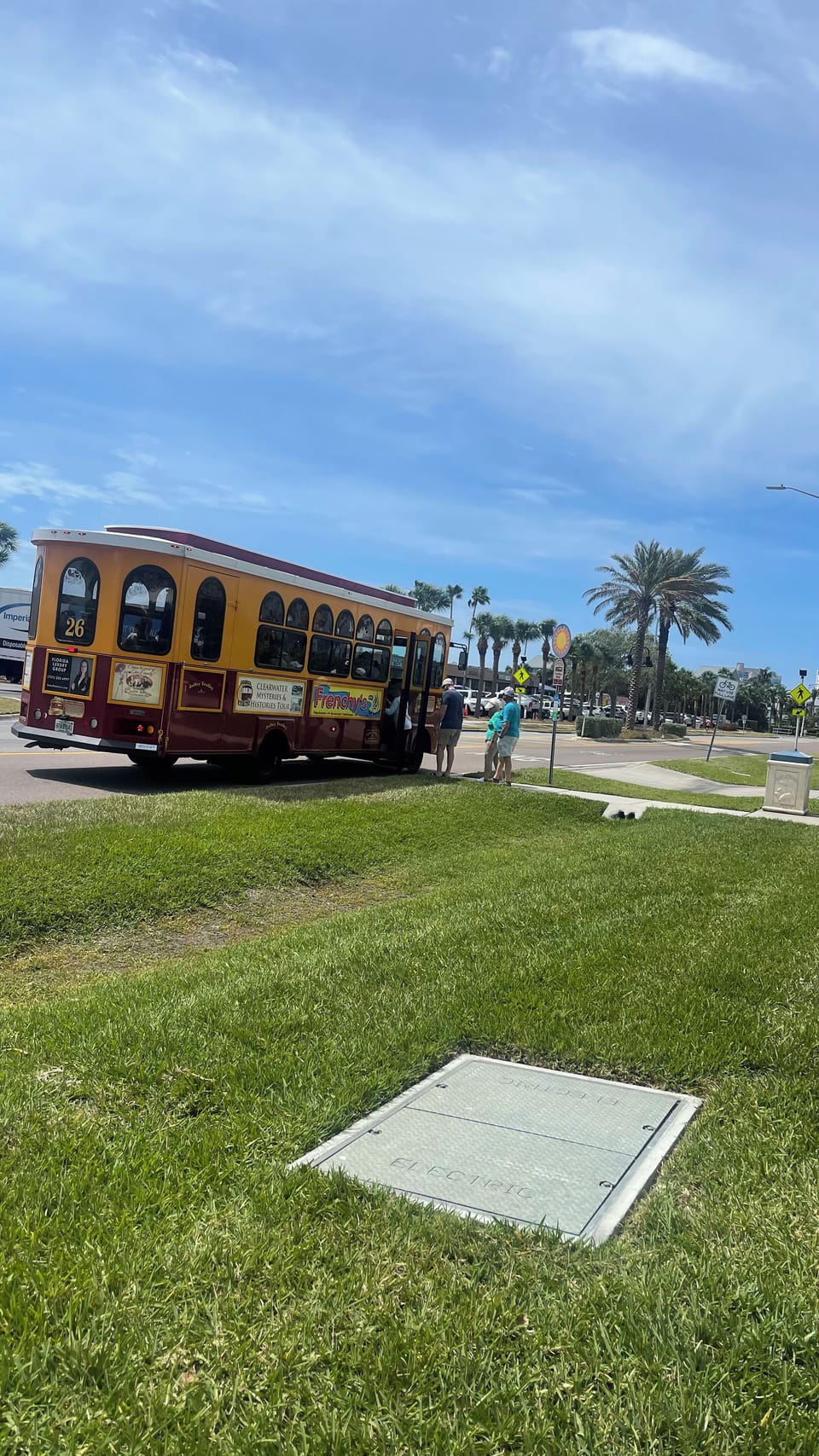 Trolly picks you up in front of building and it takes you all over Clearwater