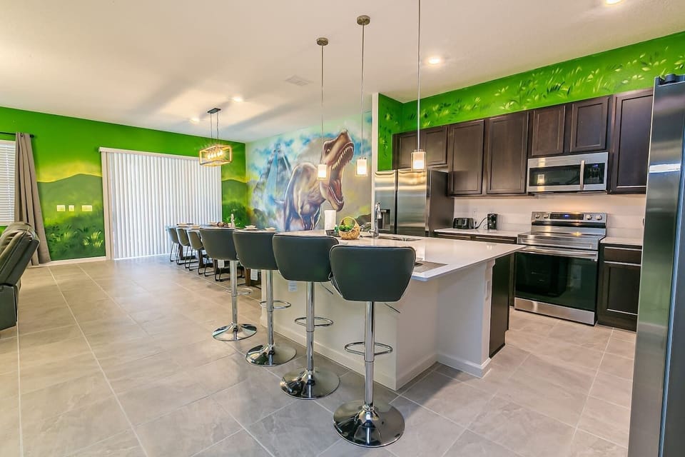 Fully equipped chef's kitchen with a massive island for easy group breakfast.