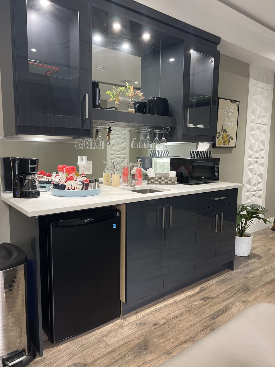 Kitchenette with Mini Fridge, Coffee Machine and Microwave 