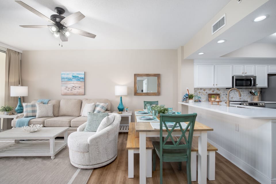 Living Room, Dining Space and Kitchen