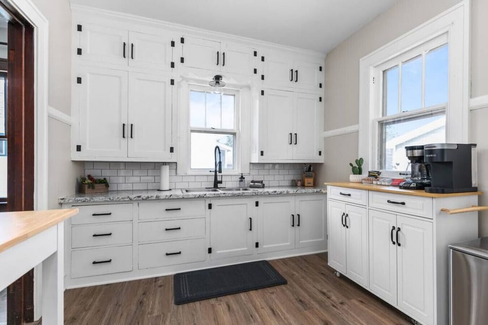 Fully stocked kitchen has plenty of counter space and storage!