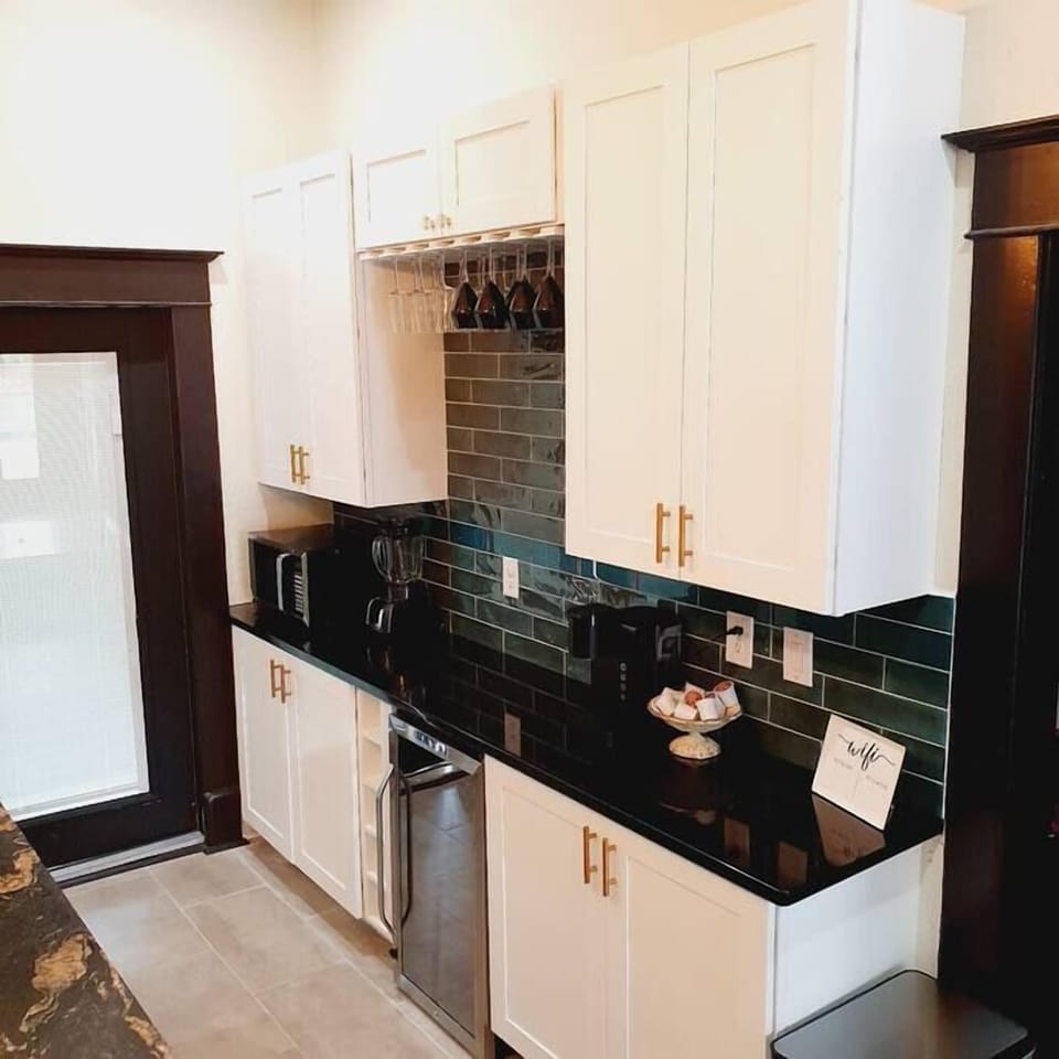 Wine fridge, coffee maker, champagne flutes and wine glasses to help you enjoy your stay. 