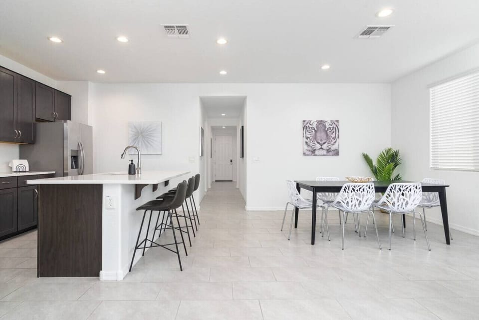 The dining area can easily accommodate the whole group for a gourmet meal.
