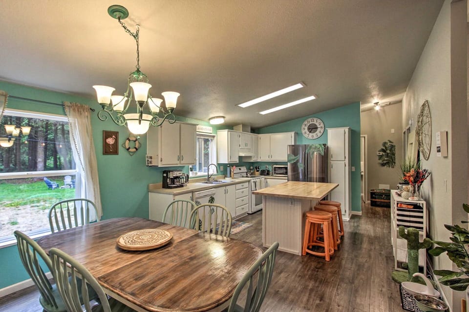 Gather around the rustic dining table and enjoy playing board games!