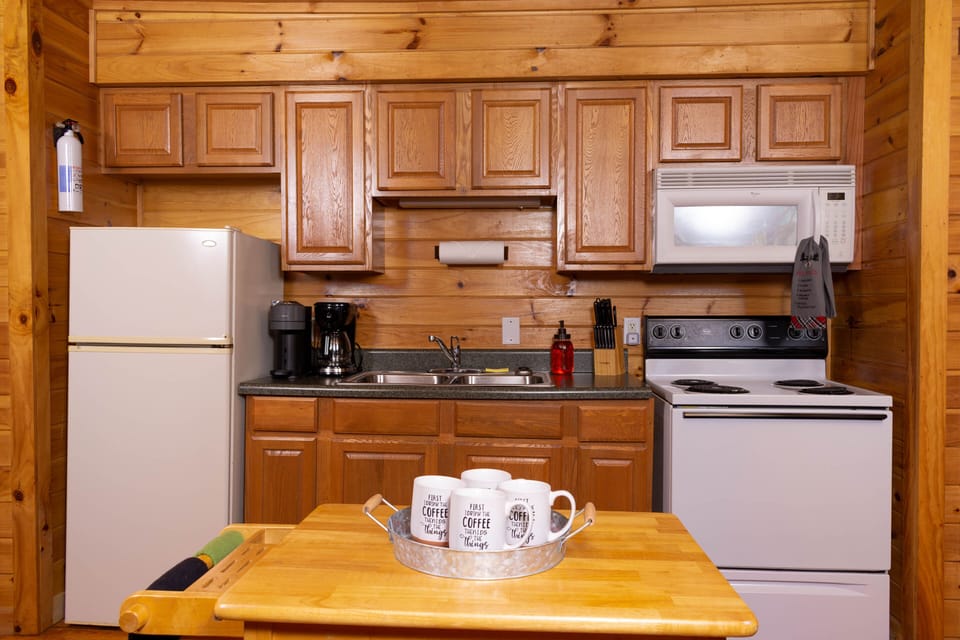 Kitchen is stocked with the basics for preparing your own meals