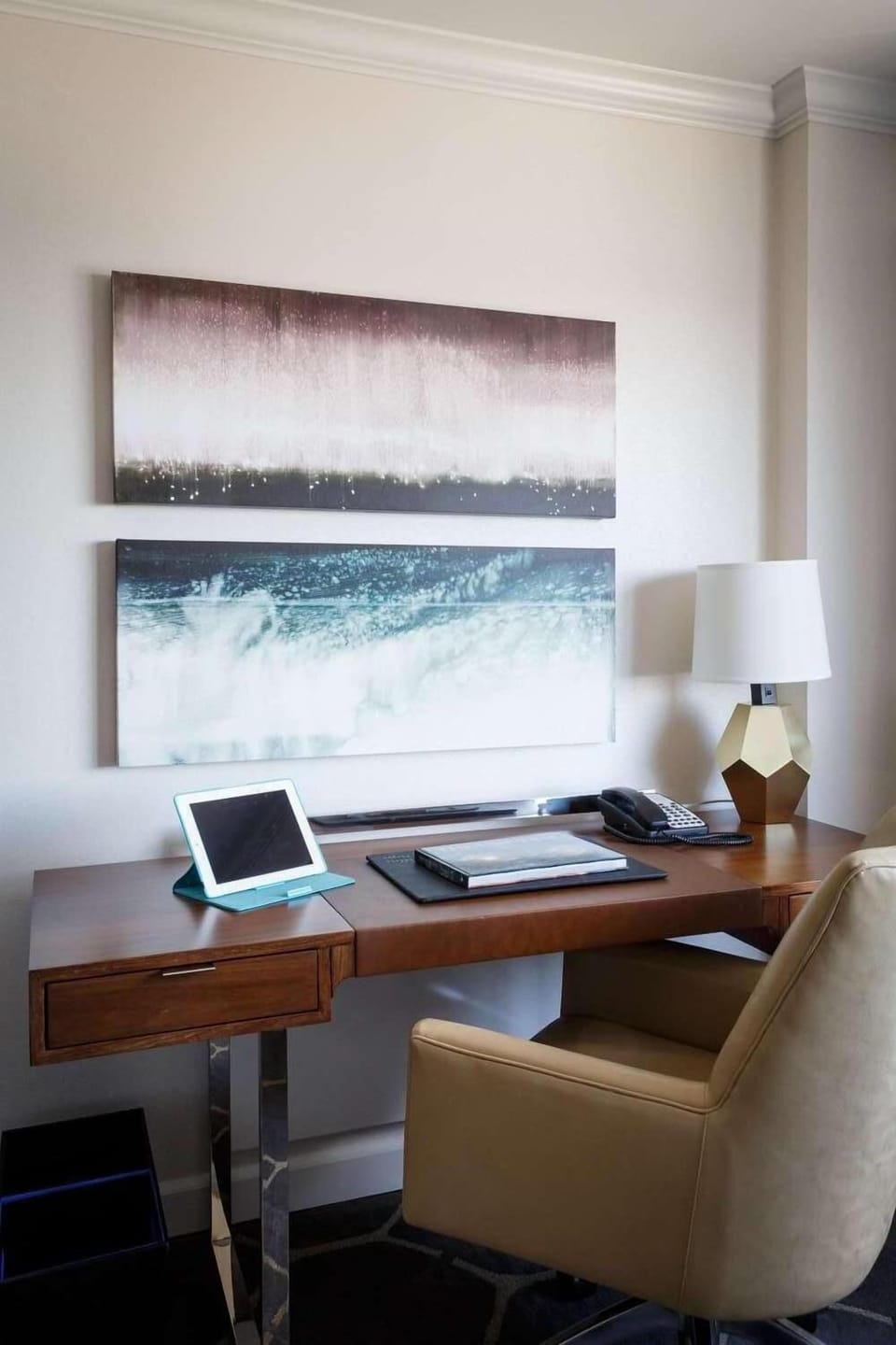 Catch up on emails at a sleek, quiet work desk.