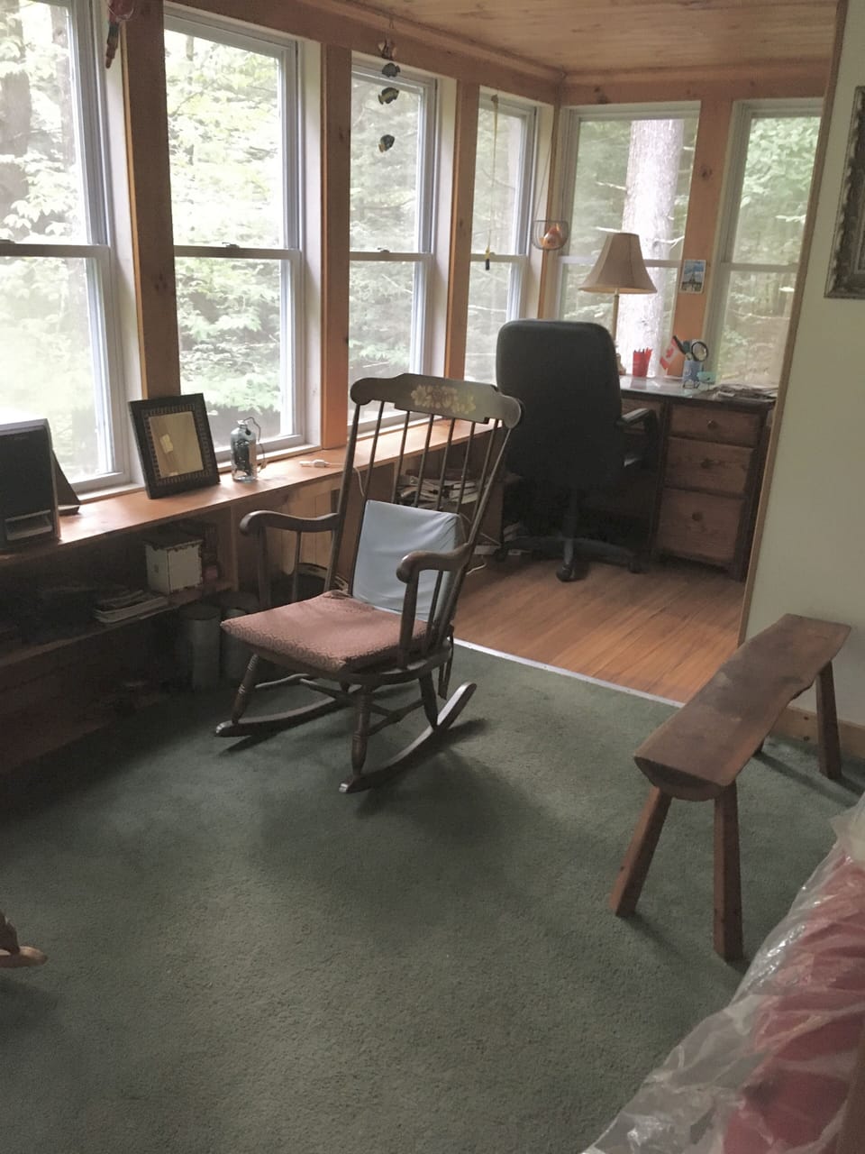 Desk with view of the stream