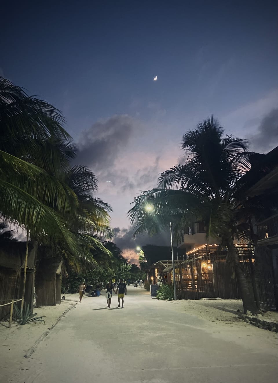 A stroll through Mahahual after a beachfront dinner!