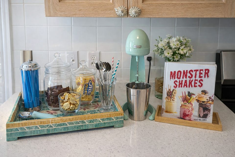 Retro milkshake bar fun - mix, top, and enjoy a memorable treat.