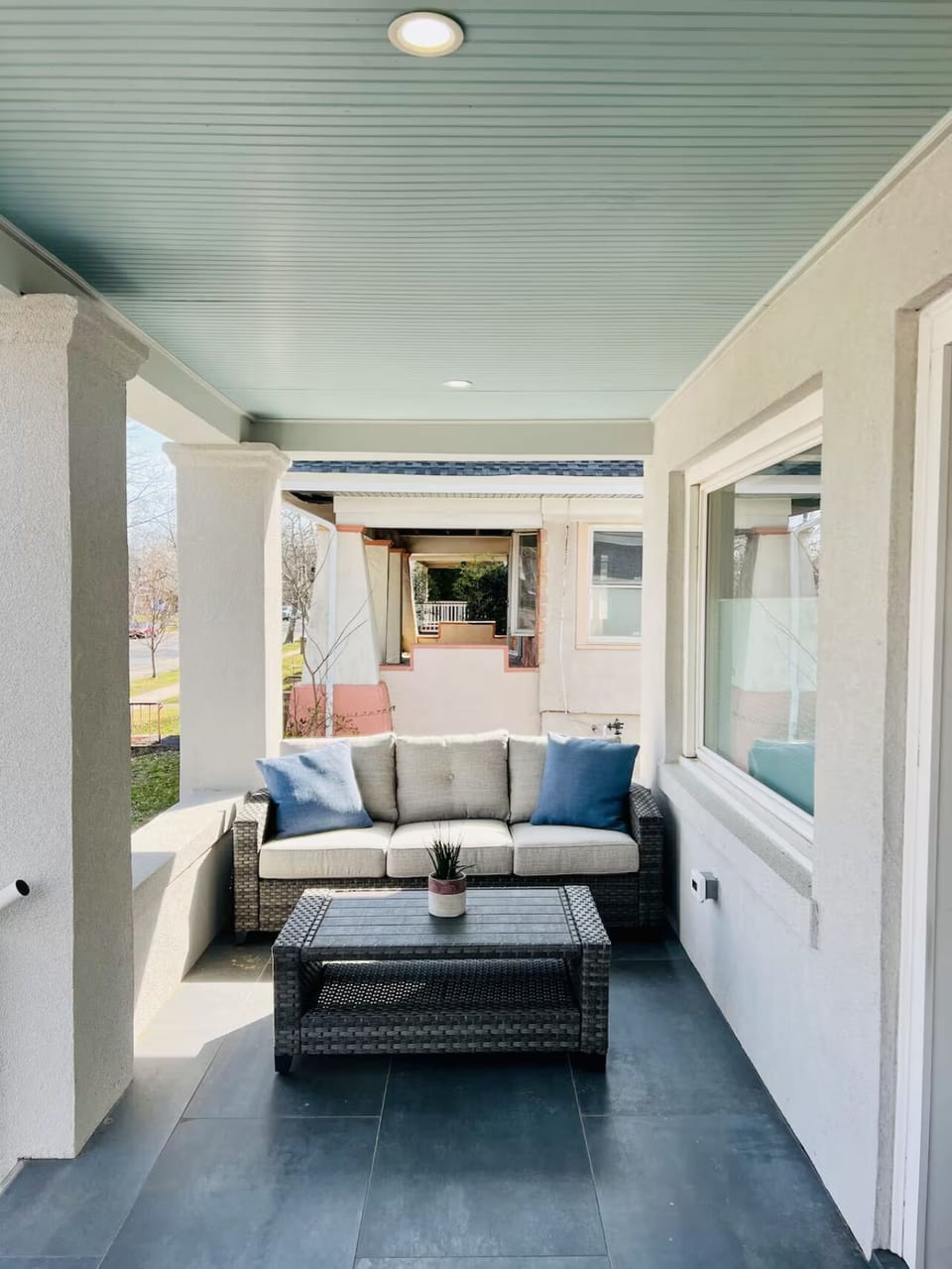 A comfortable, welcoming sunny front porch.