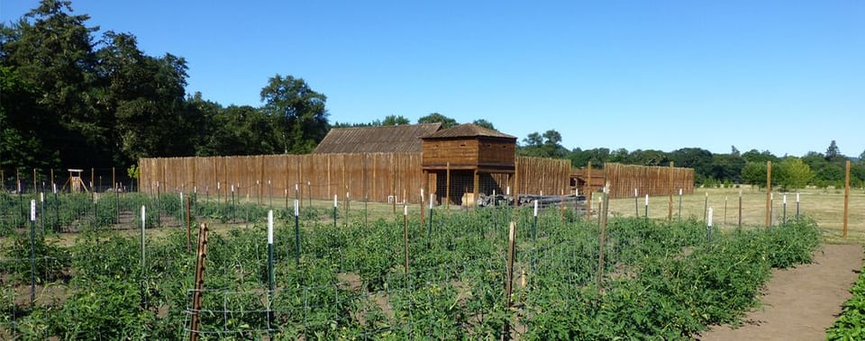 Garden with Fort Umpqua in background