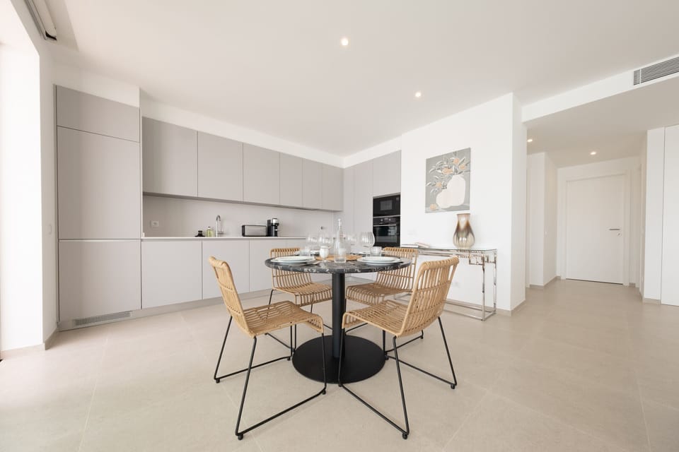 Dining table and kitchen