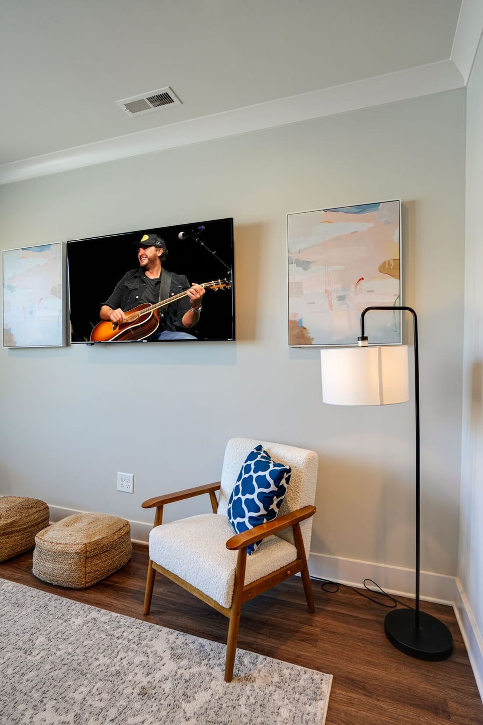 Open concept living room with Smart TV. -Unit 2-