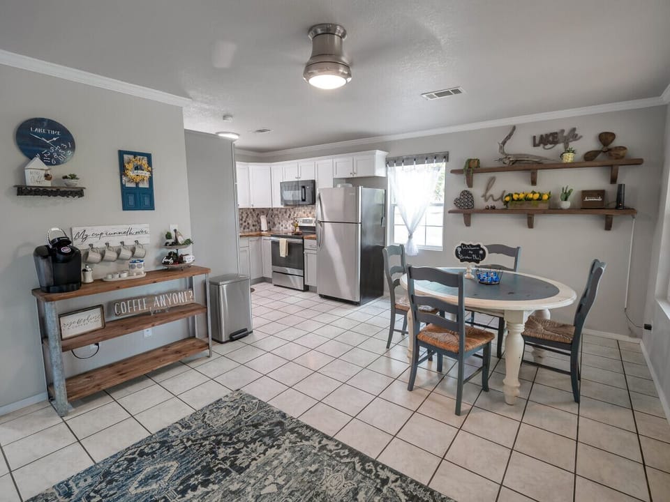 Dining area and stocked coffee bar