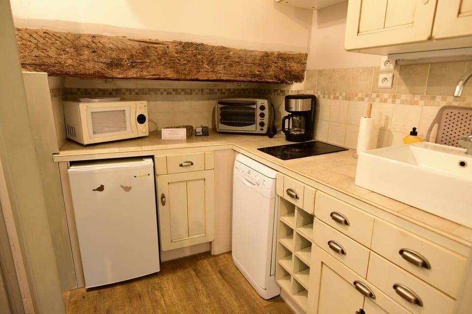 functional kitchen with view of the medieval city