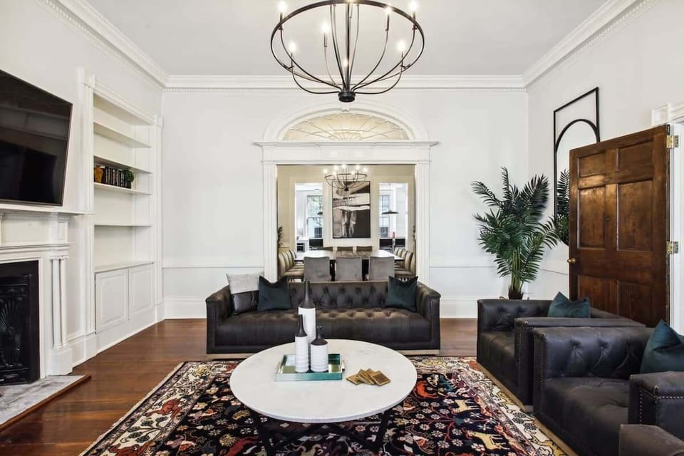 Living Room | Living Room Full View with Ornate Fireplace | First Floor