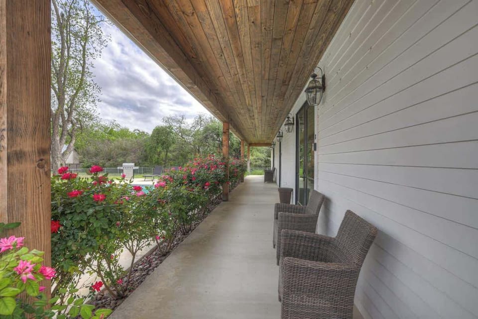 Shaded porch area.