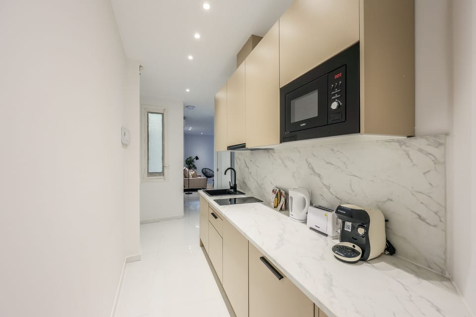 View of the kitchen with appliances