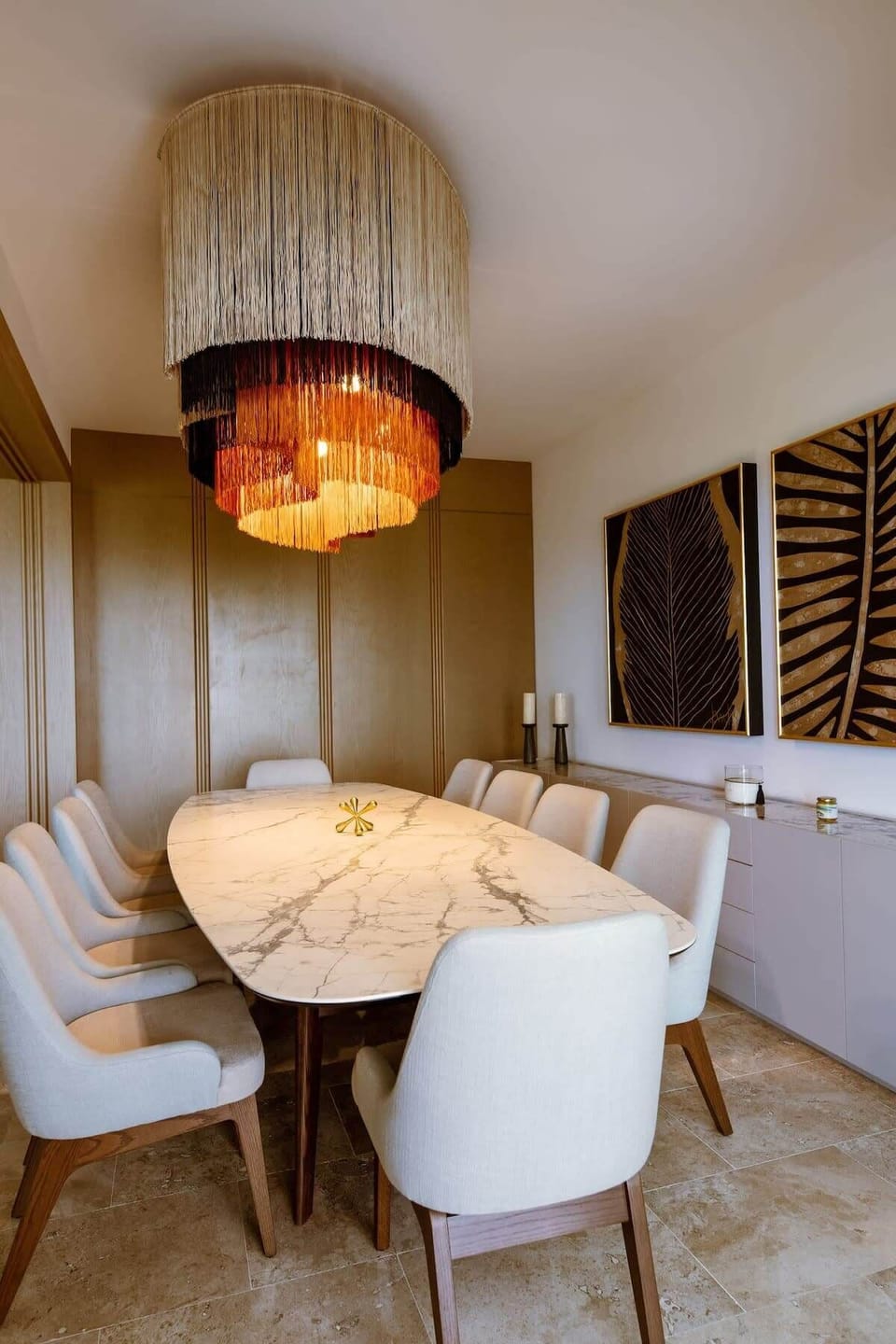 Enjoy dinner in style with designer touches that create a warm and inviting atmosphere.