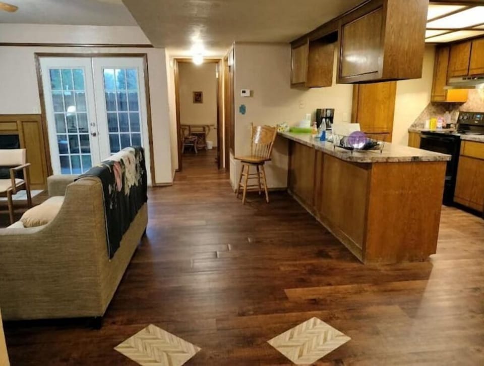 living room, kitchen 